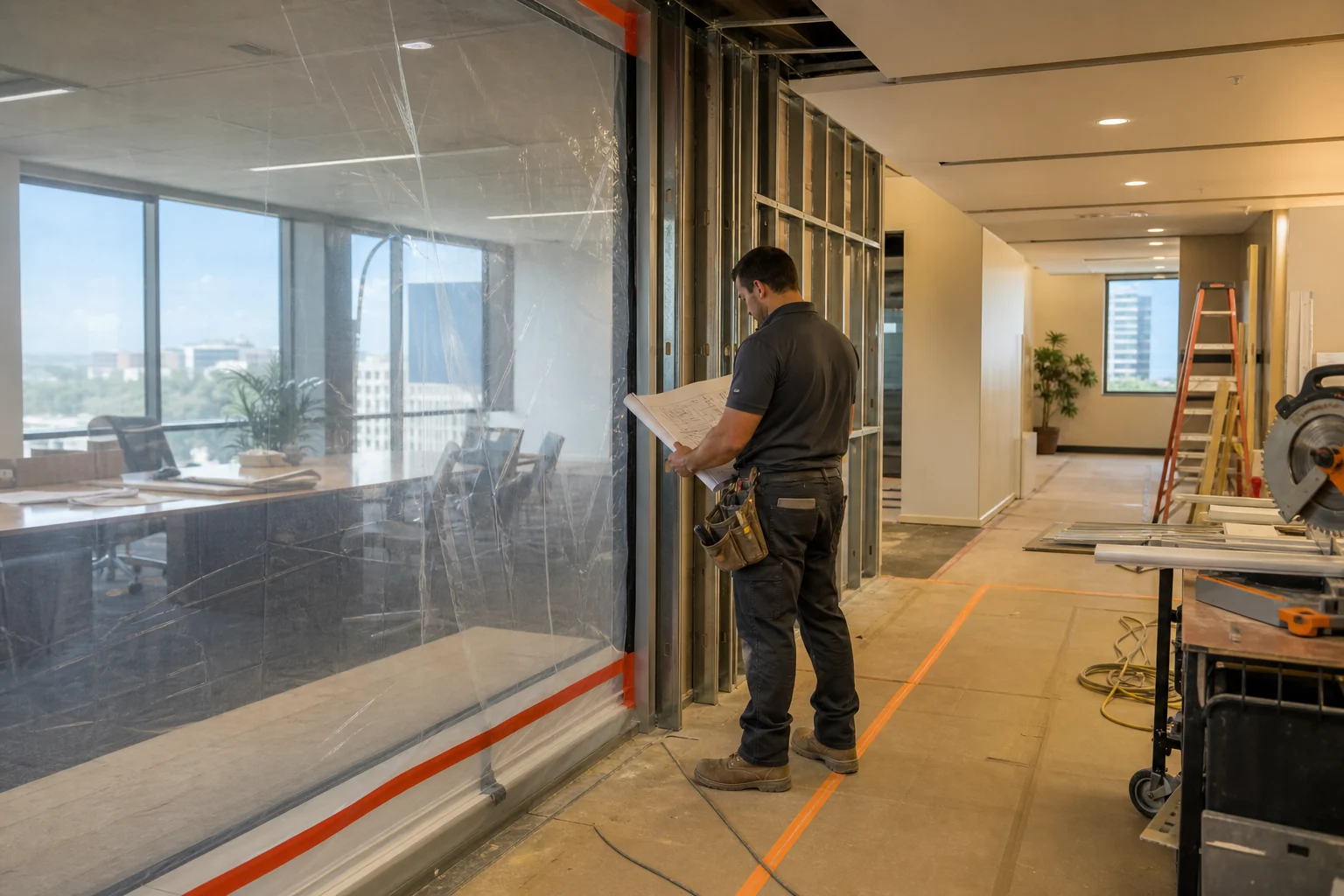 Commercial remodeling work in progress at an occupied Tampa property