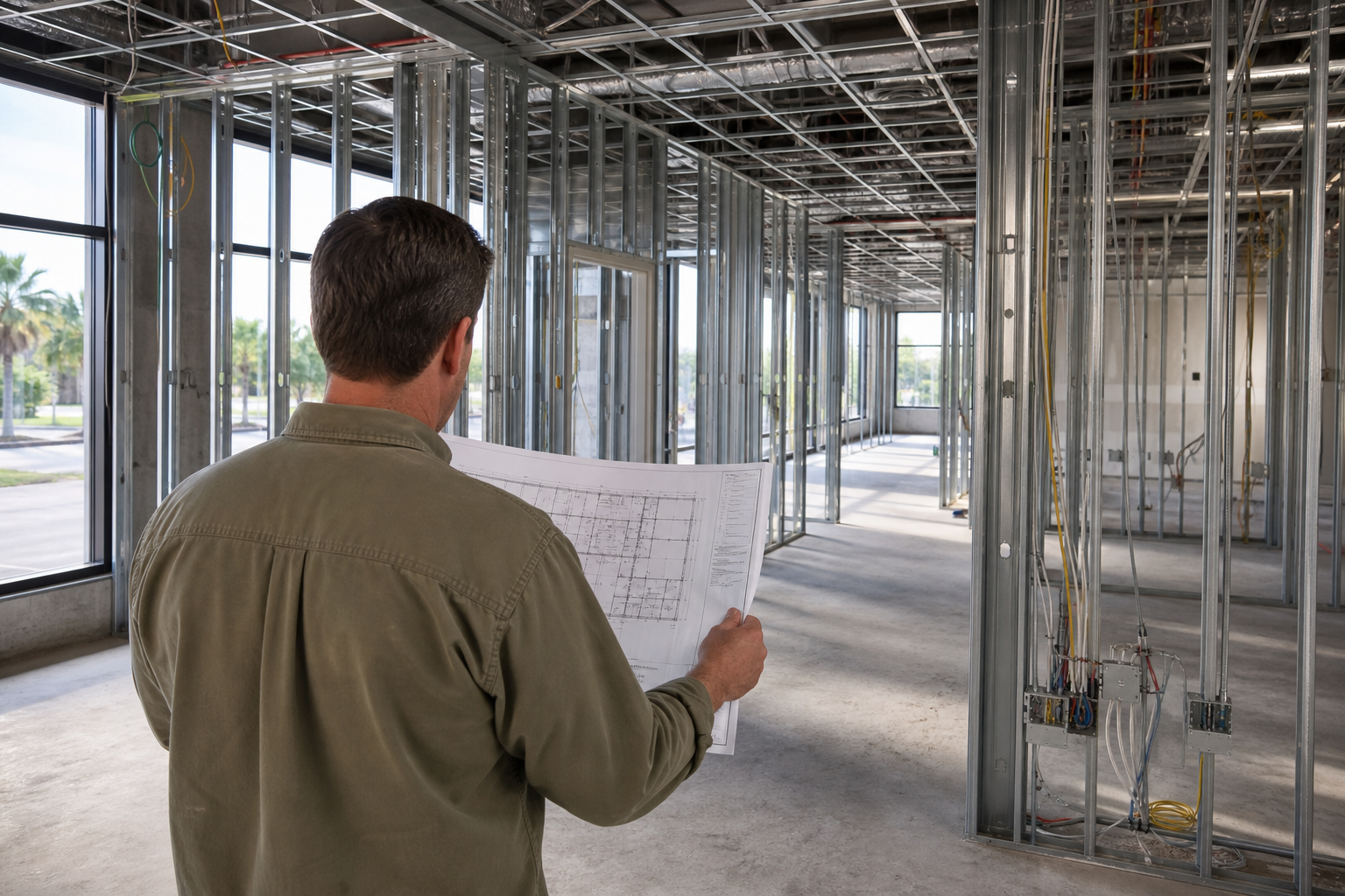 Contractor reviewing a commercial build-out in Hillsborough County
