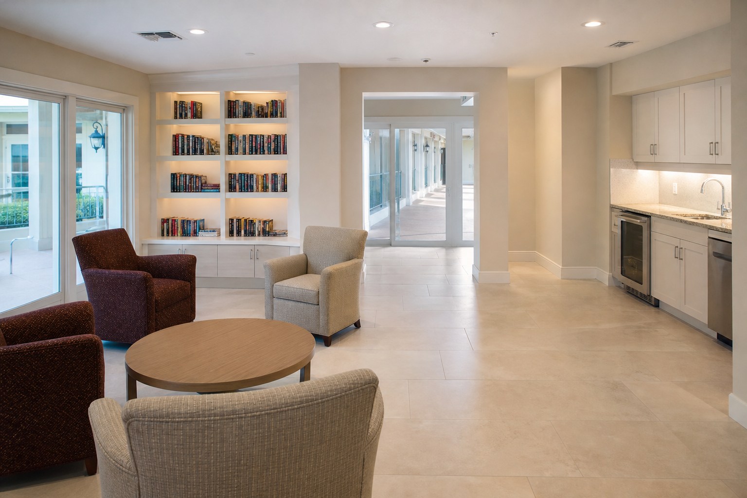 Renovated condominium resident lounge with durable finishes in Sarasota