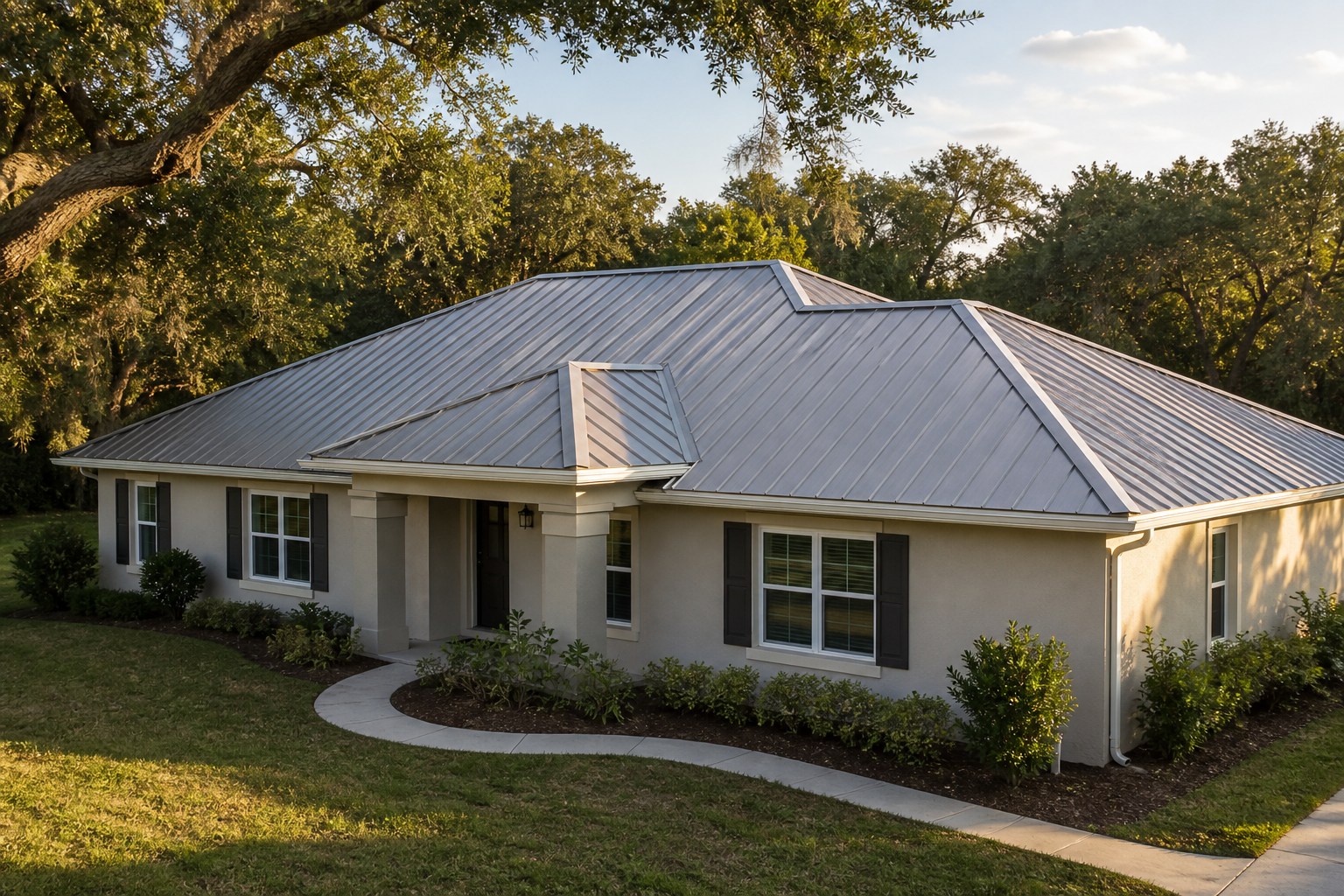 Illustrative finished standing-seam metal roof on a Florida property