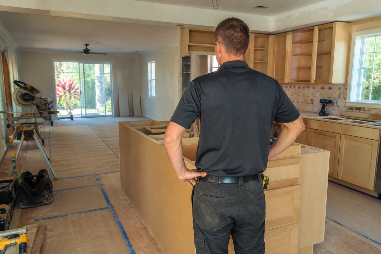 Contractor reviewing a kitchen remodeling project in a Pinellas County home