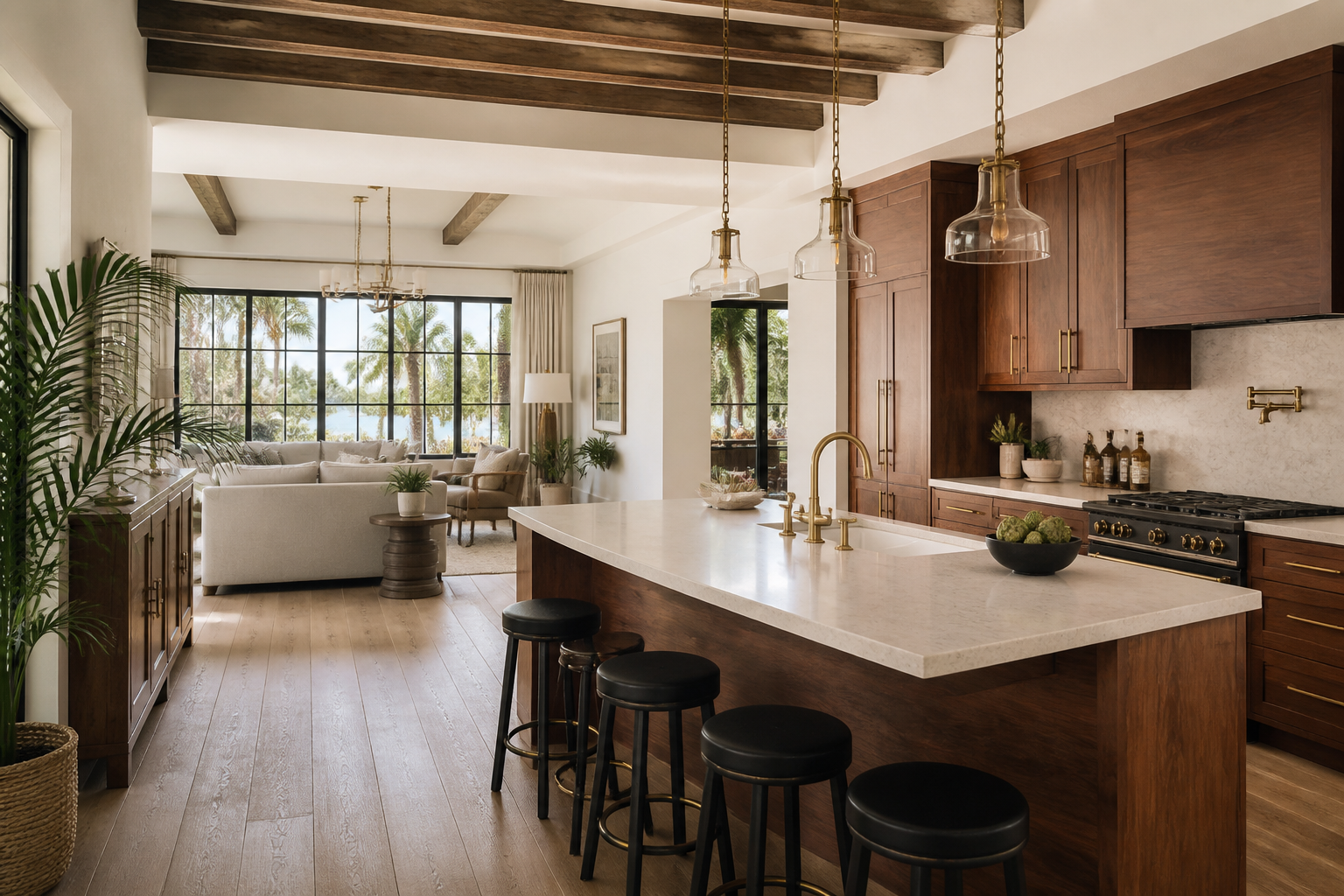 Completed warm wood kitchen remodel in a Tampa home