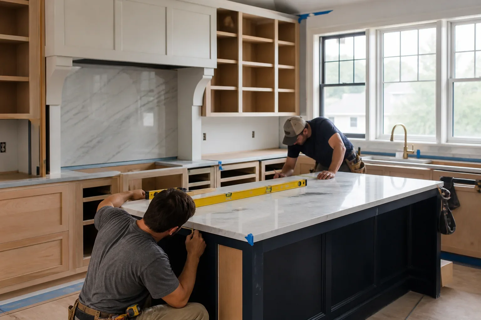 Kitchen island installation underway in Tampa, Florida