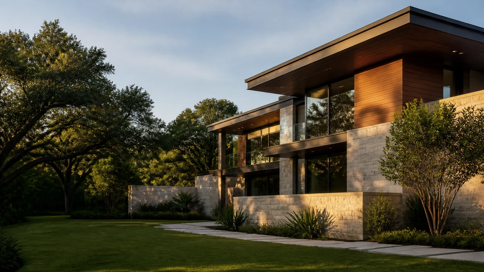 Finished cedar and limestone modern home in Sarasota County