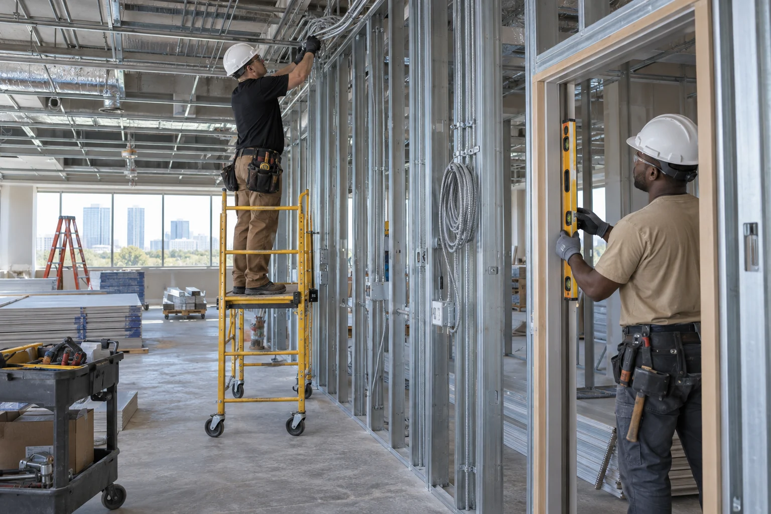 Electrical and carpentry work coordinated during a Tampa commercial build-out