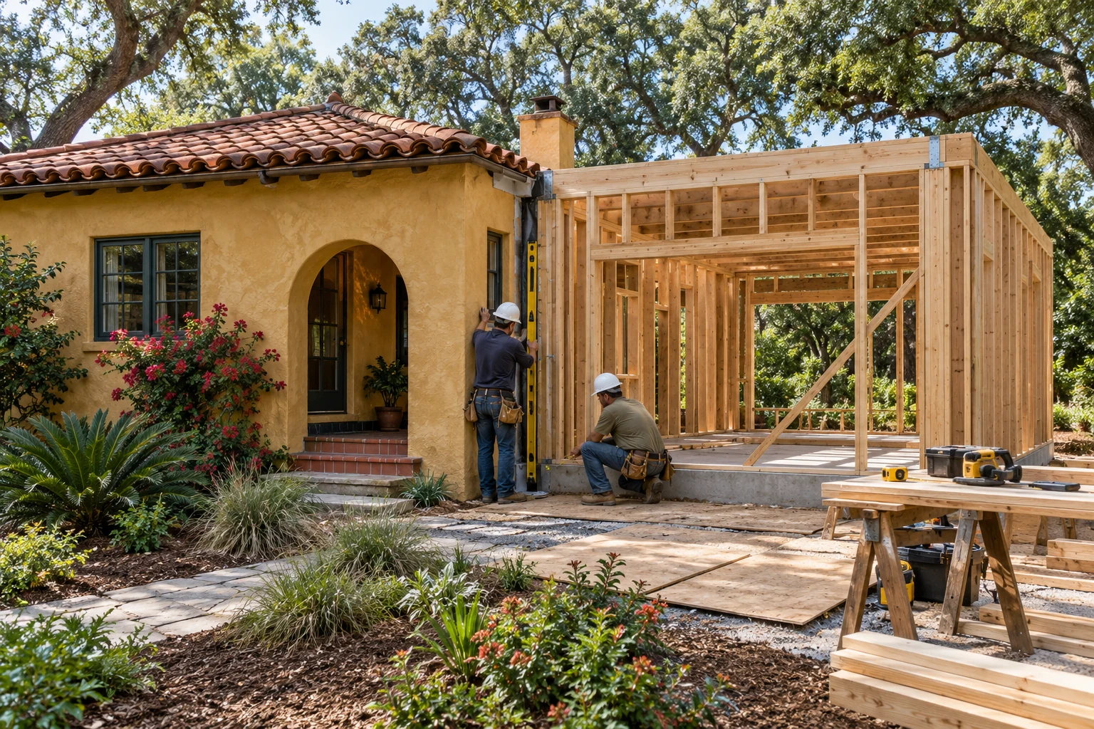 Framed Tampa home addition connecting new living space to the existing house
